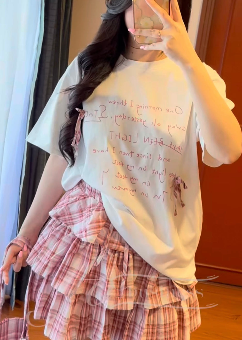 3 Pc Set - Oversized T-shirt, Pleated Skirt and Bag