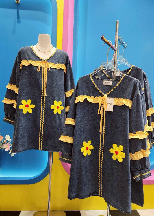 Light Denim Dress with Flowers