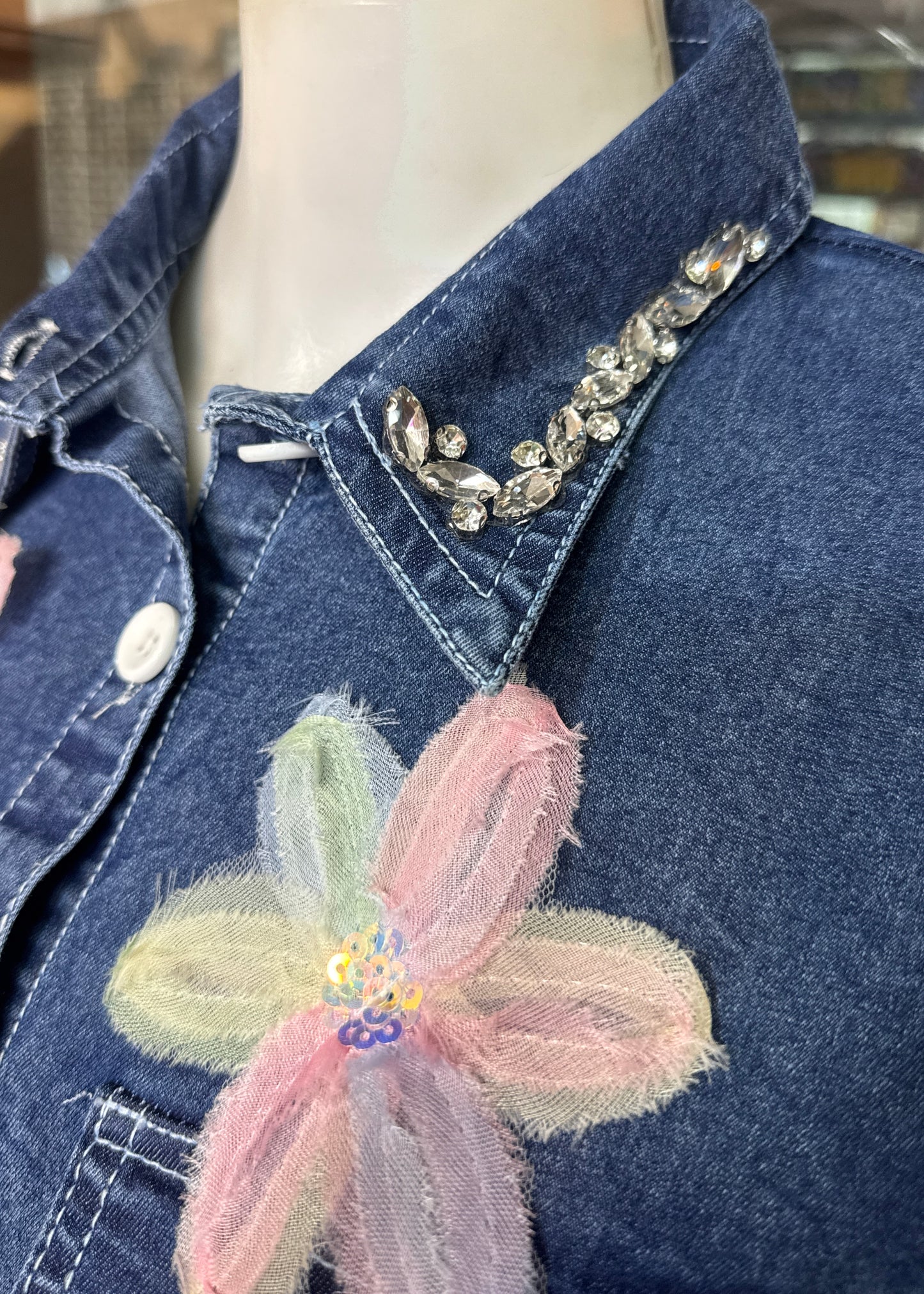 2 Pc Set - Embrllished Denim Shirt with Pant