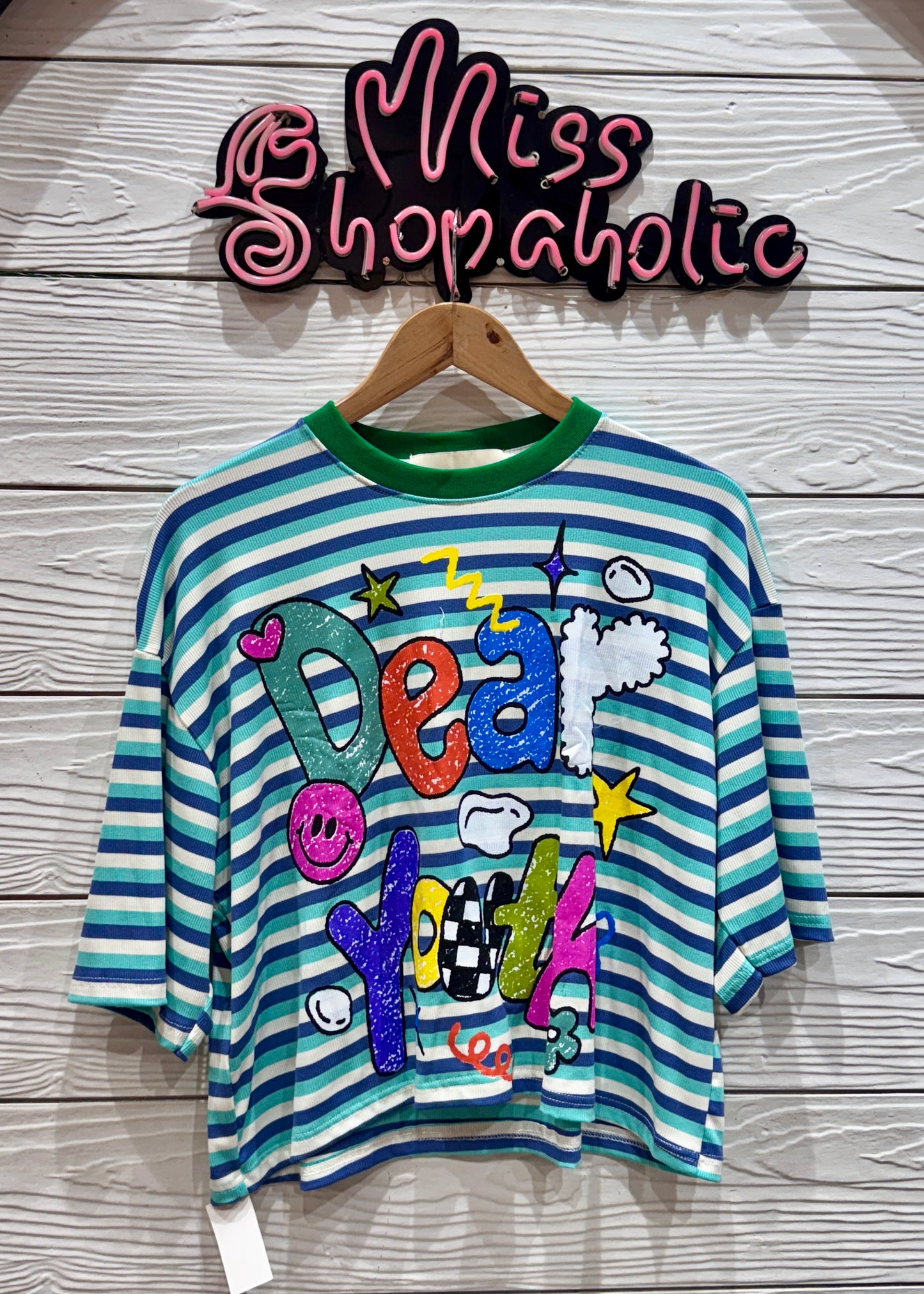 Striped Printed Oversized Crop T-shirt