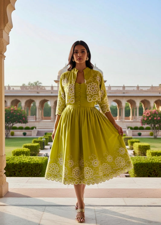 Cotton Embroidered Dress with Shrug