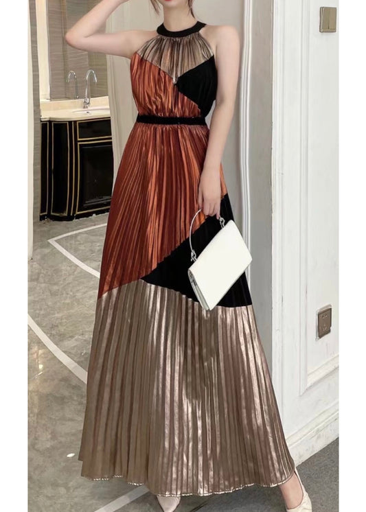 Metallic Shimmer Pleated Long Dress