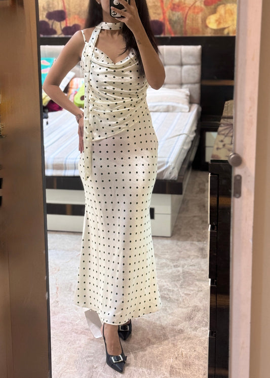 Polka Dot Printed Bodycon Satin Dress