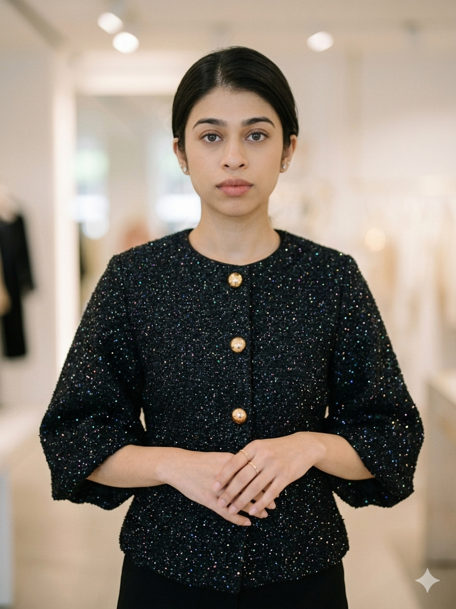 Shimmer Blazer Top with Puffy Sleeves