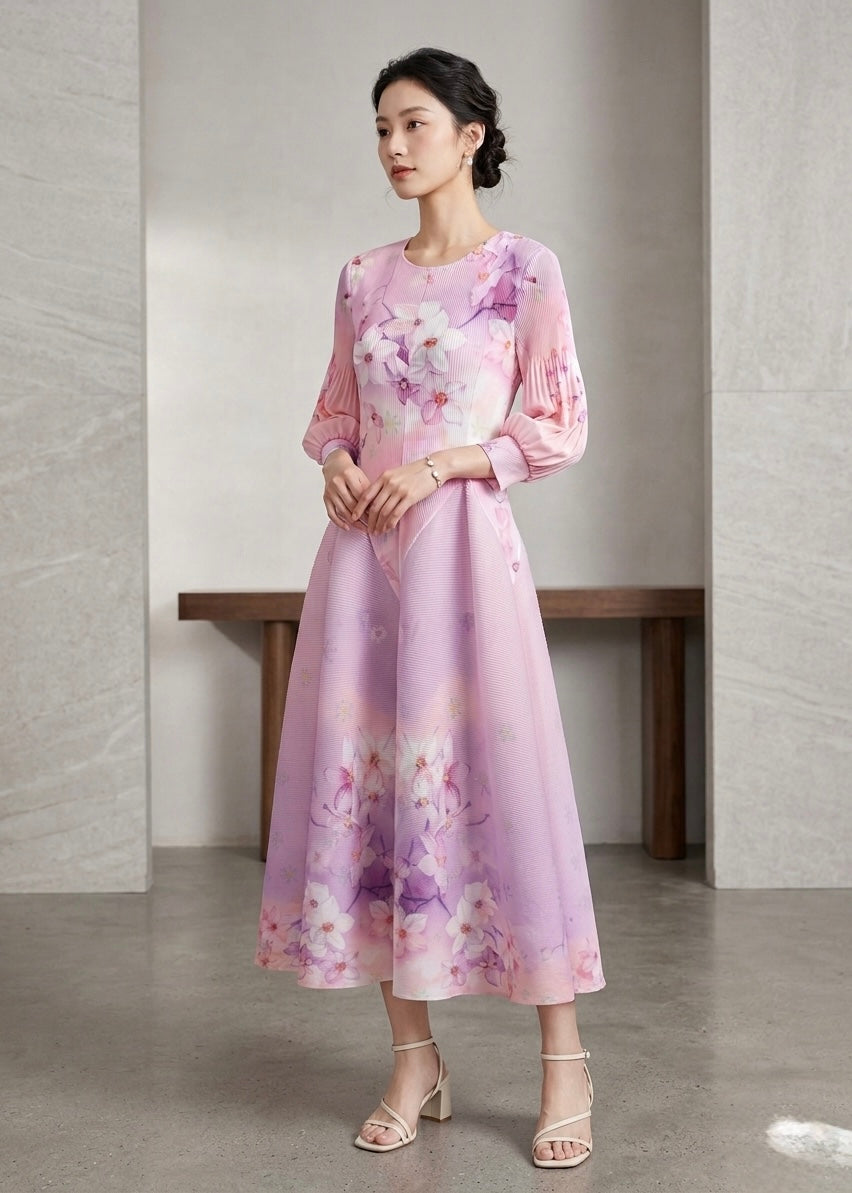 Printed Pleated Long Magic Dress