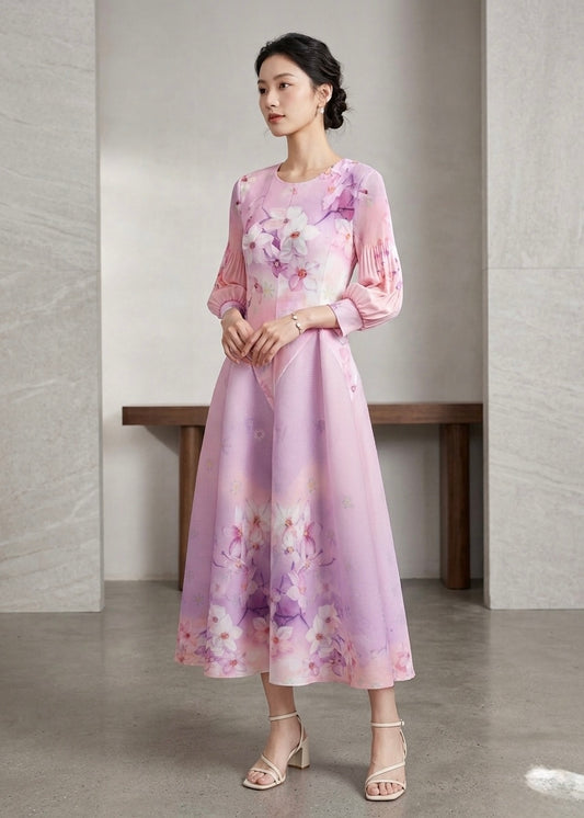 Printed Pleated Long Magic Dress