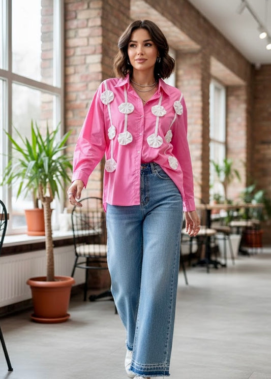 Shirt with 3D Flowers