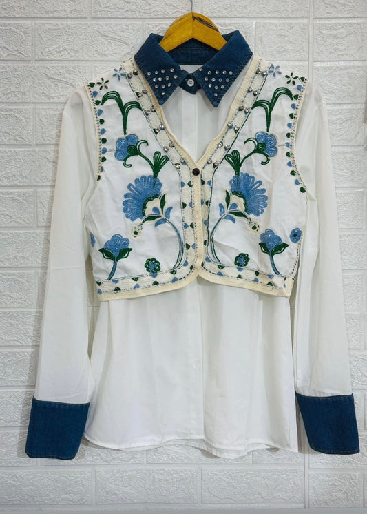 Plain Shirt with Studded Collar & Waist Coat