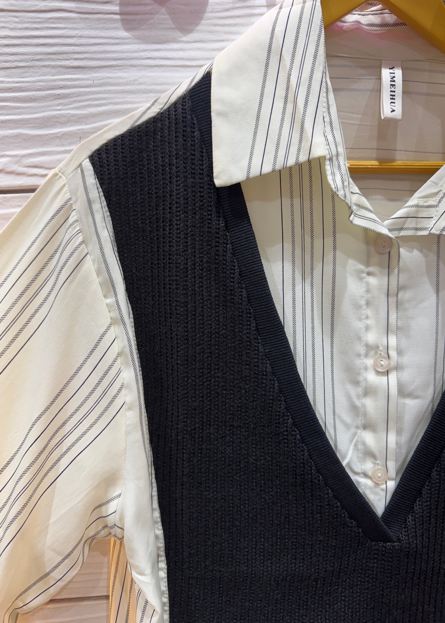 Striped Shirt with Attached Knitted Top