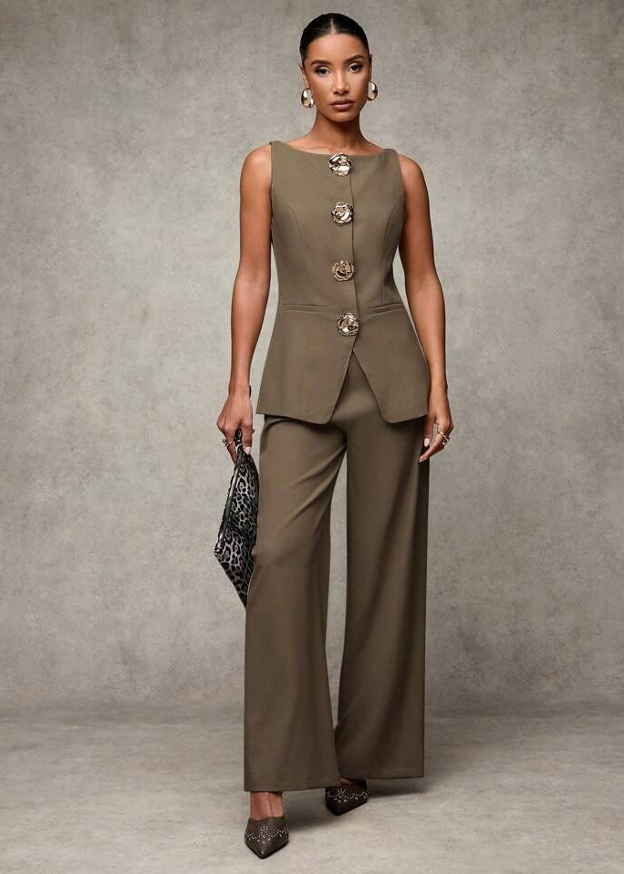 2 Pc Set - Rose Buttoned Waist Coat with Trouser Pant