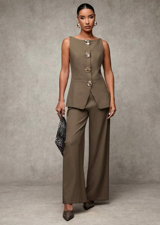 2 Pc Set - Rose Buttoned Waist Coat with Trouser Pant