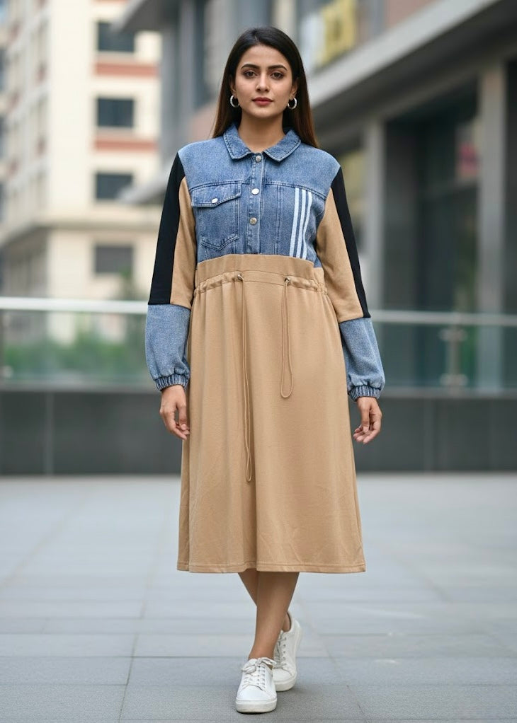 Half Denim Half T-shirt Dress