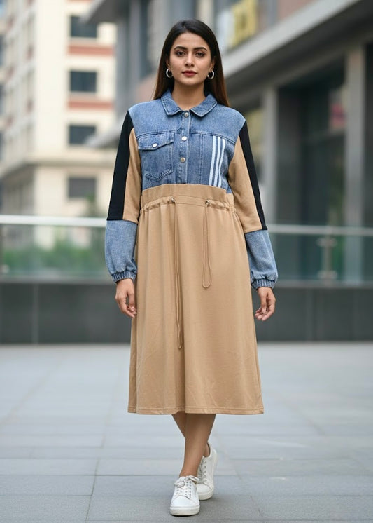 Half Denim Half T-shirt Dress
