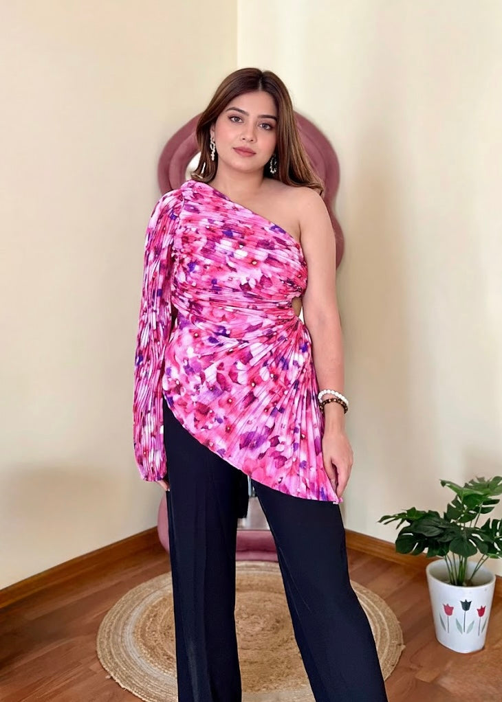 Viral Floral Printed One Shoulder Top