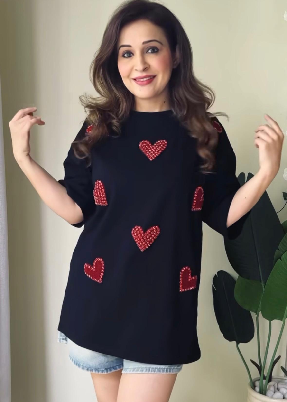 Premium T-shirt with Studded Hearts