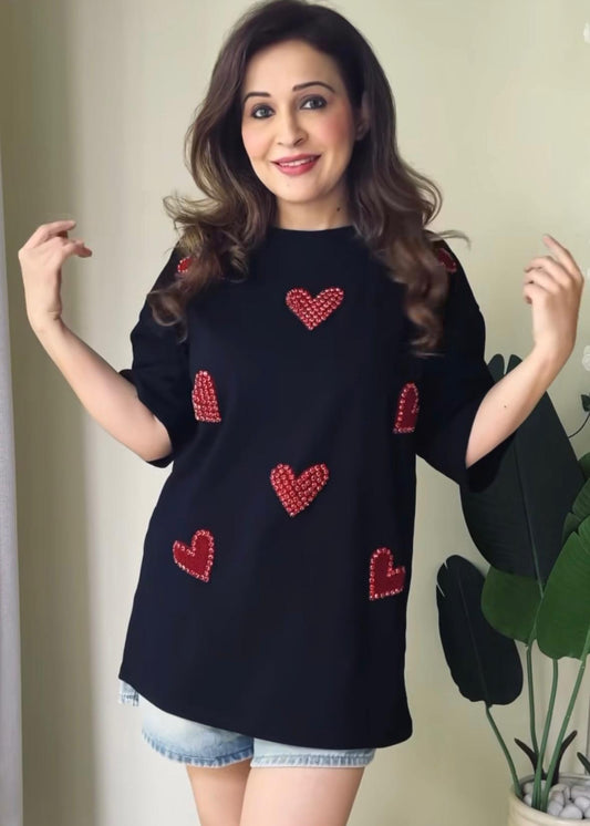 Premium T-shirt with Studded Hearts