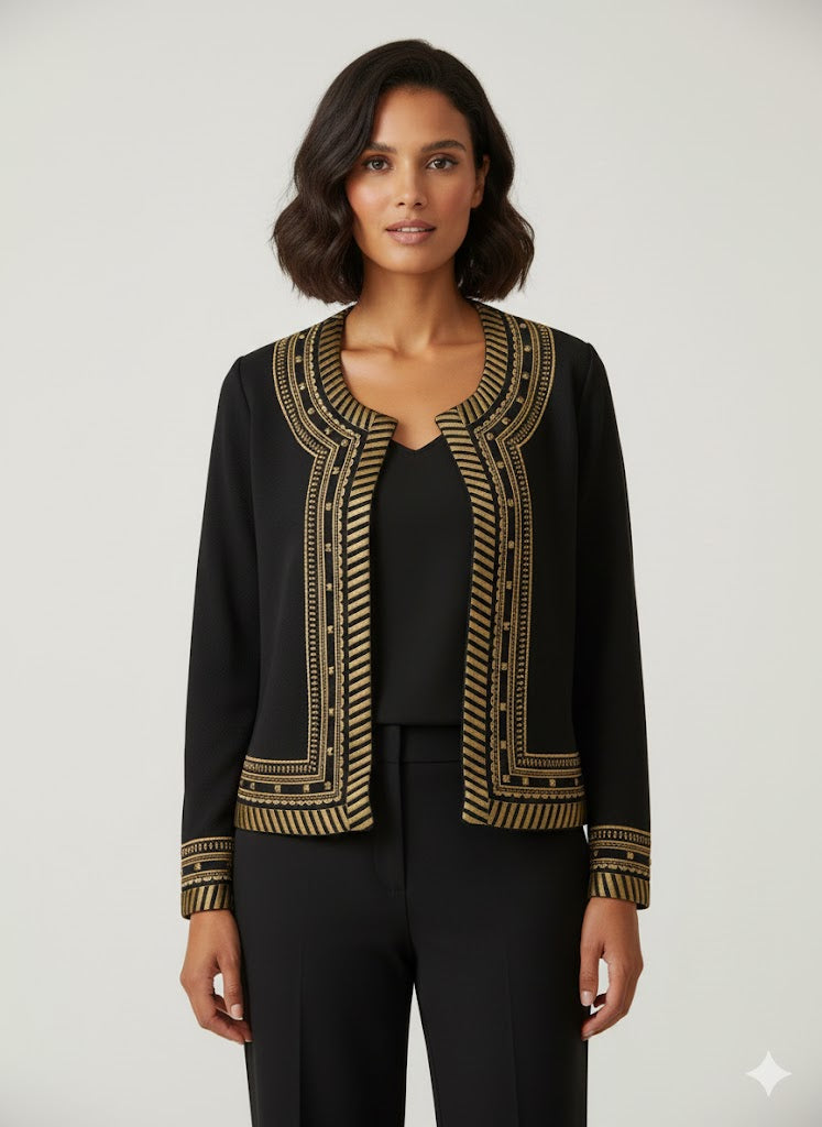 Black Open Jacket with Cutdana Embroidery