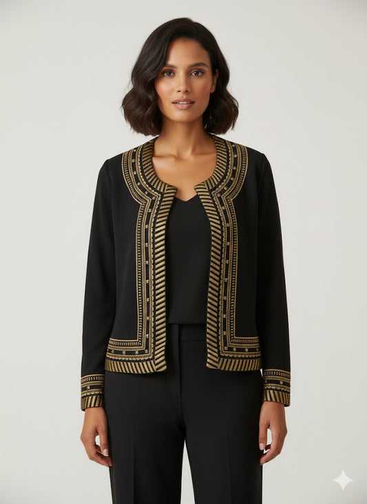 Black Open Jacket with Cutdana Embroidery