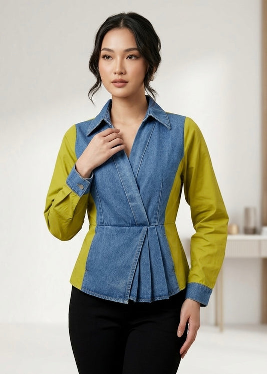 Half Cotton Half Denim Peplum Top