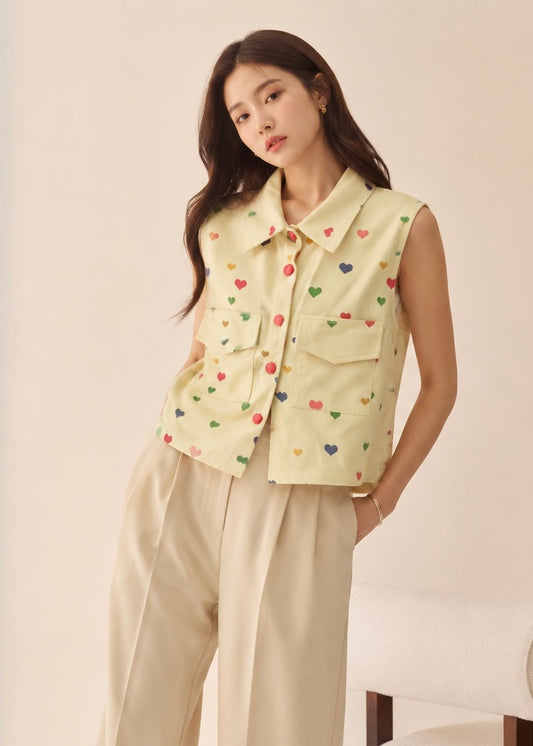 Cute Heart Printed Waist Coat Shirt