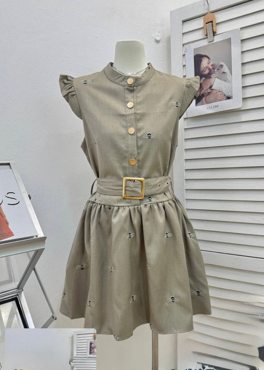 Honey Bee Embroidered Dress with Belt
