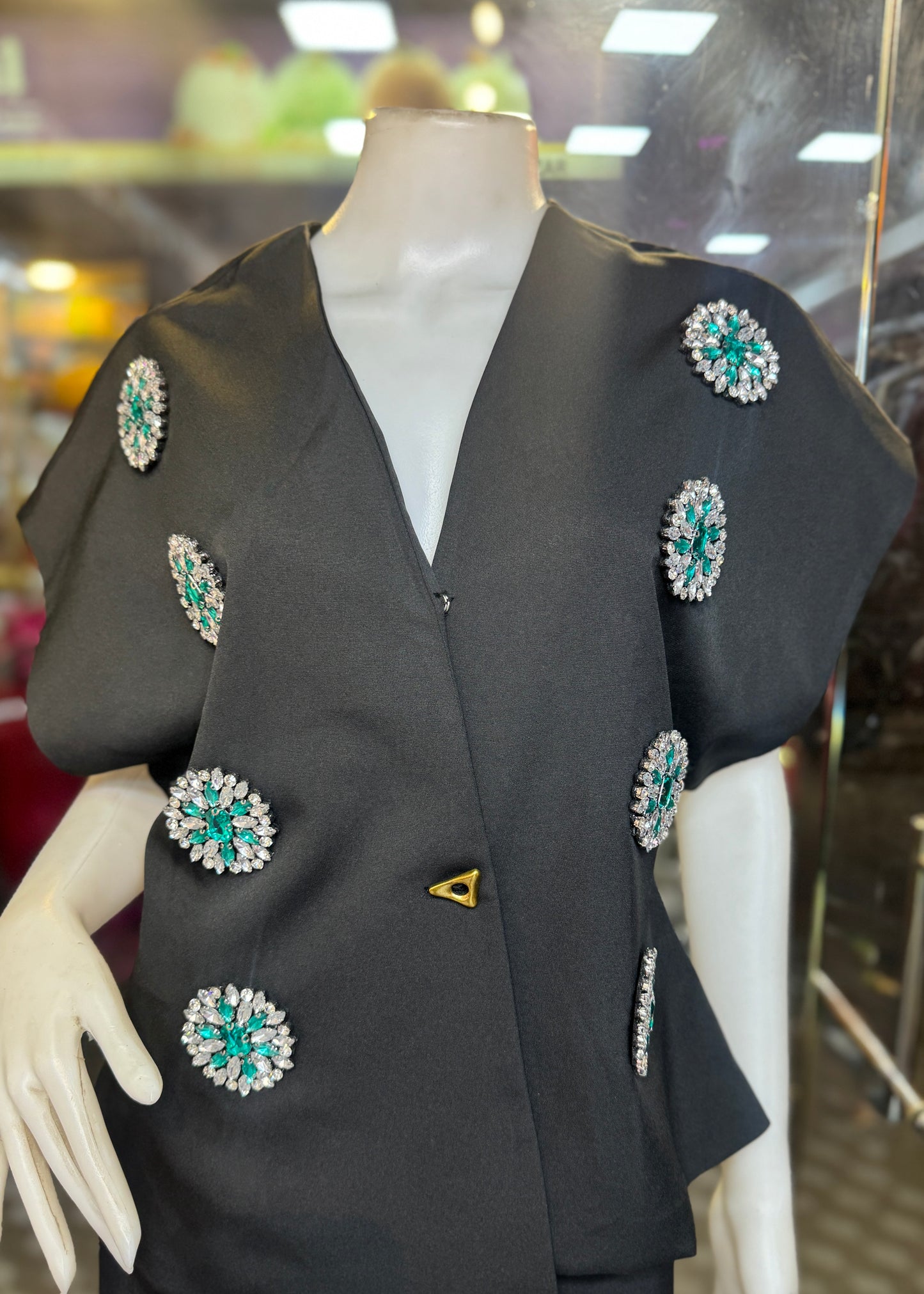 2 Pc Set - Stone Studded Waist Coat Top with Trouser.
