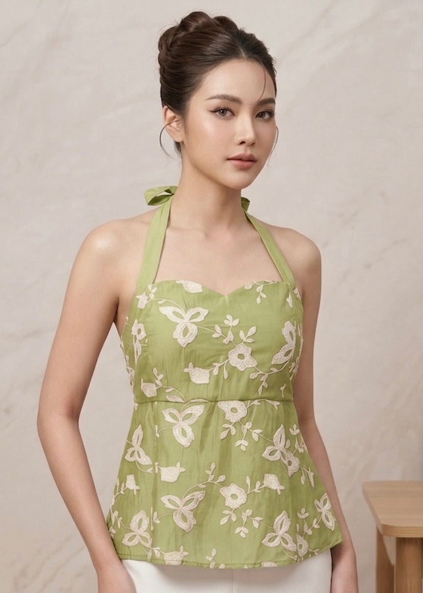 Embroidered Halter Neck Top