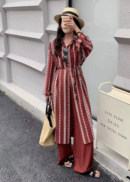 Long Embroidered Shirt Dress with Belt