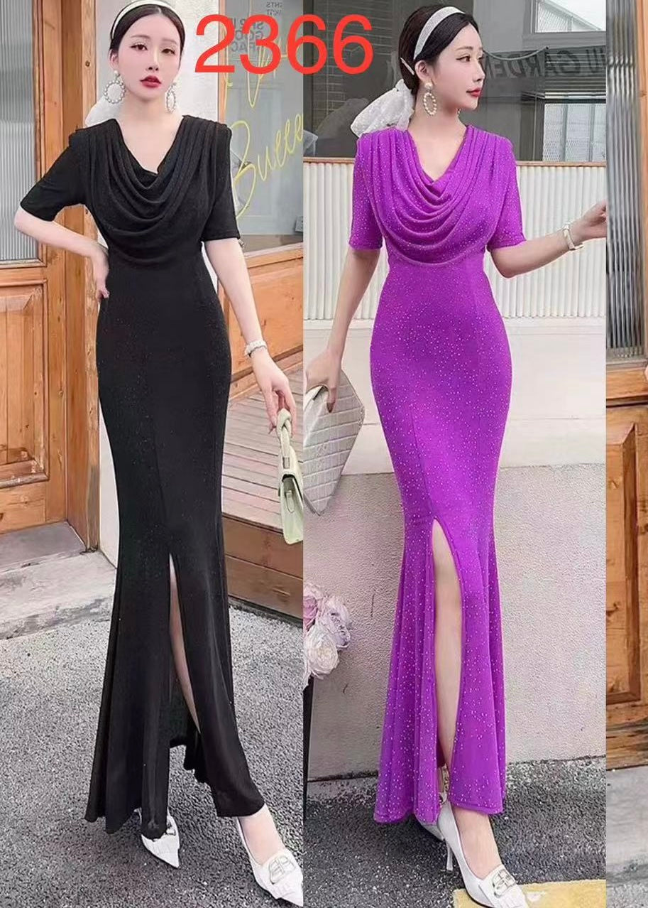 Long Shimmer Gown with Cowl Neckline