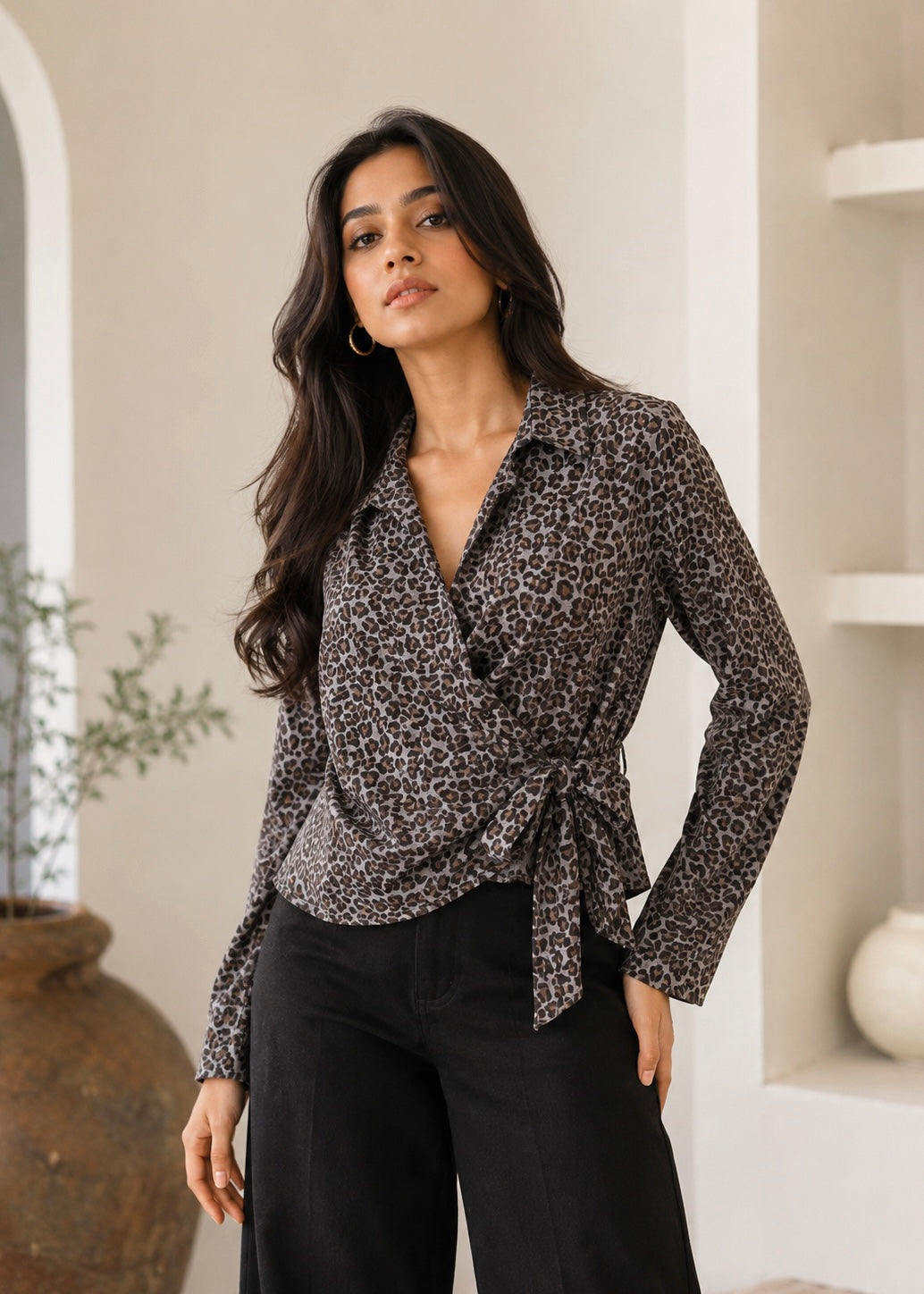 Animal Printed Wrap Around Shirt