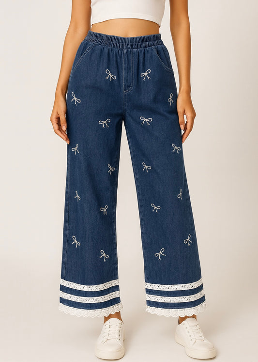 Bow Embroidered Denim Pant