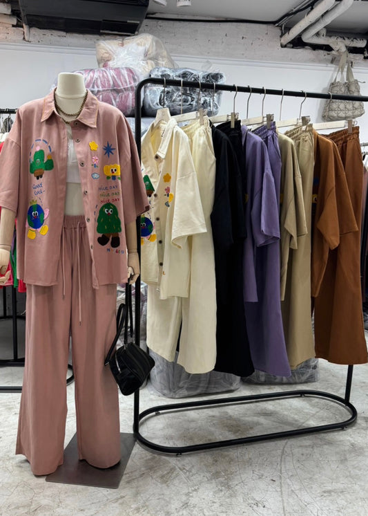 2 Pc Set - Cartoon Patch Work Denim Shirt & Pant set.