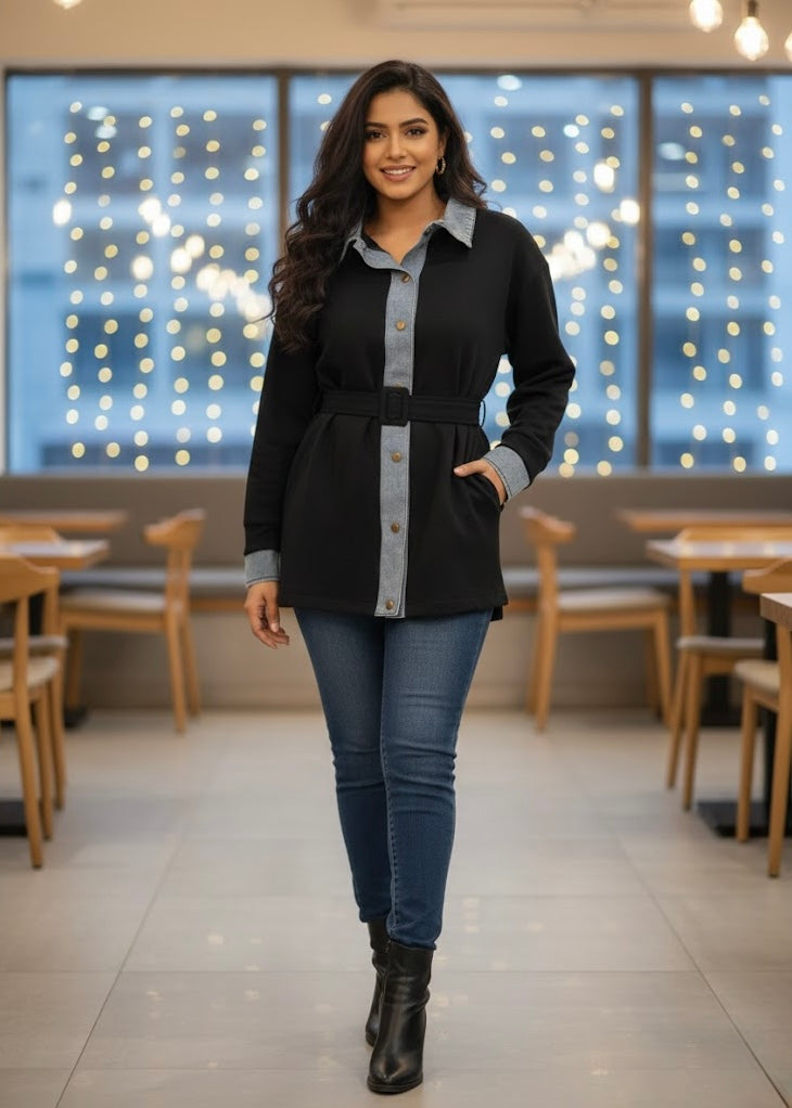 Soft Shirt with Denim Detailing & Belt