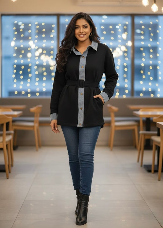 Soft Shirt with Denim Detailing & Belt