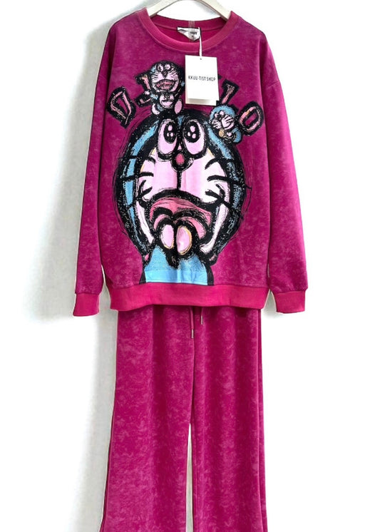 2 Pc Set - Doraemon Printed Oversized T-shirt & Pant set.