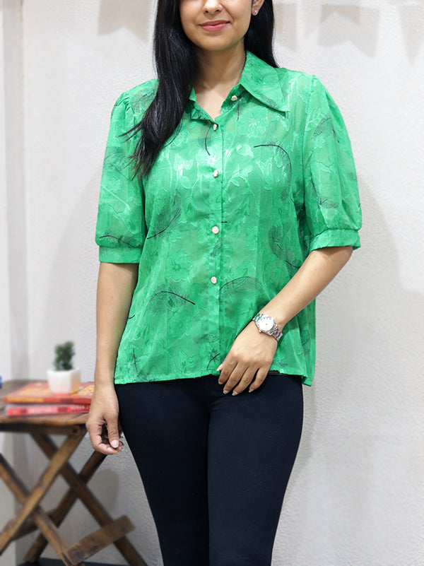 Green Printed Shirt (sheer fabric)