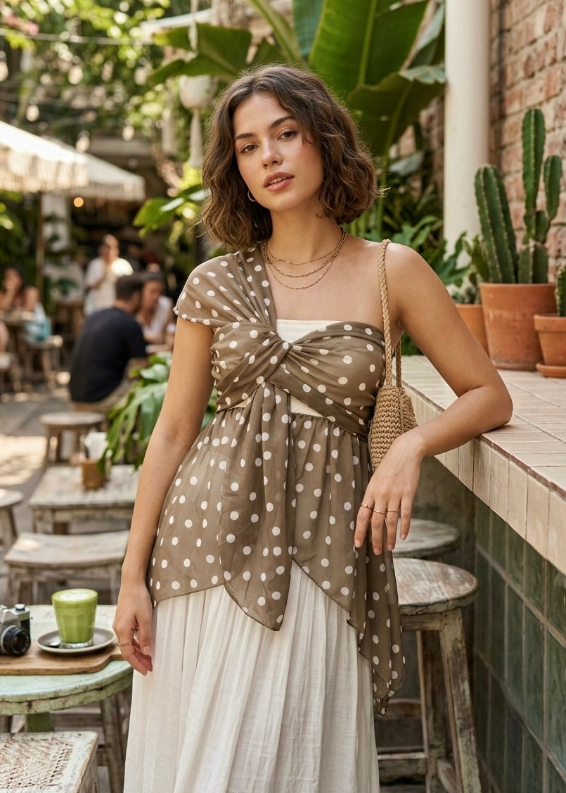 Polka Dot One Shoulder Top