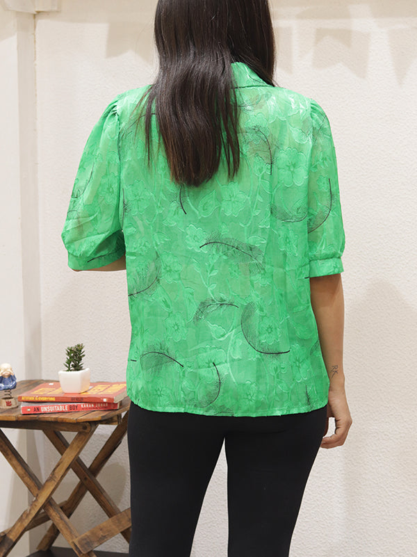 Green Printed Shirt (sheer fabric)