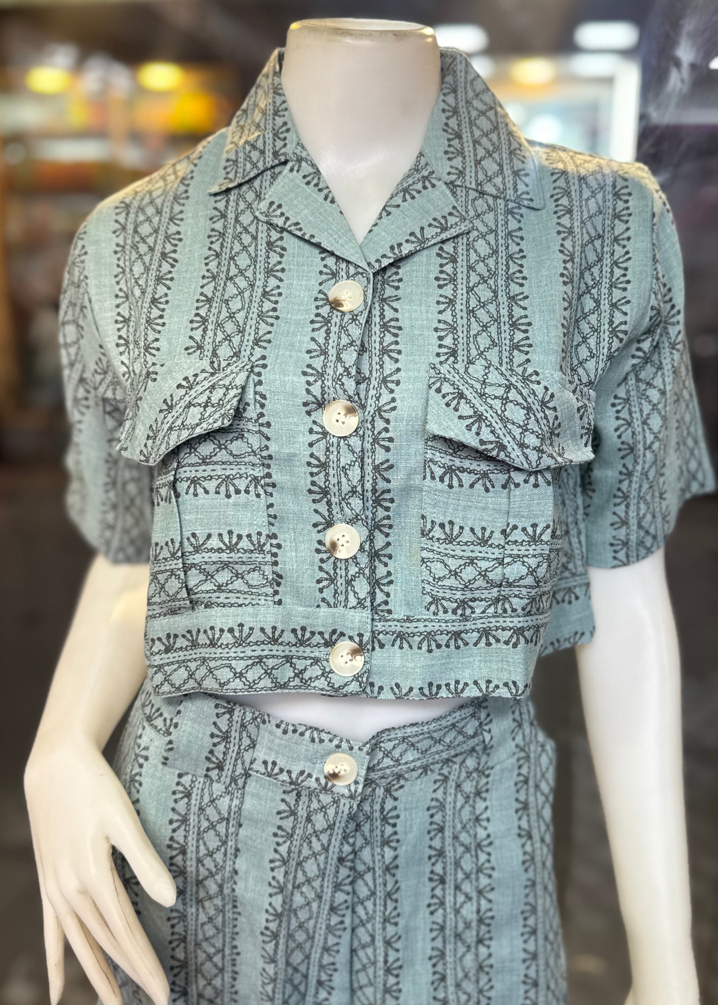 2 Pc Set - Print Crop Shirt with Matching Pant