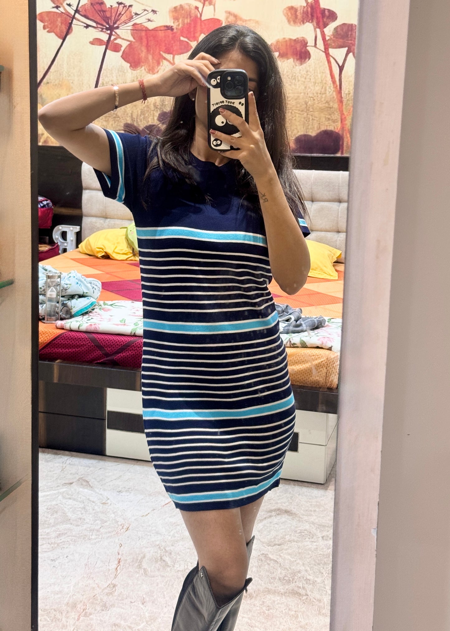 Thin Striped Knitted T-shirt Dress