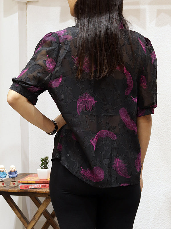 Black Printed Shirt (sheer fabric)