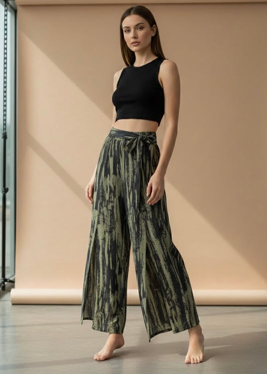 Relaxed Straight Summer Pants with front Slits