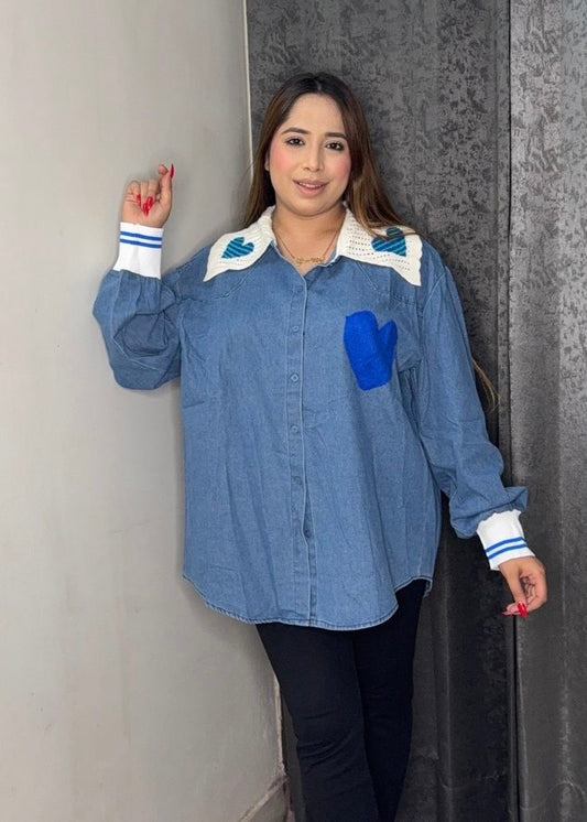 Quirky Heart Embroidery Shirt