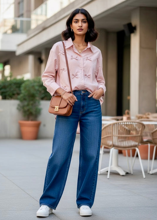 Solid Shirt with 3D Bows