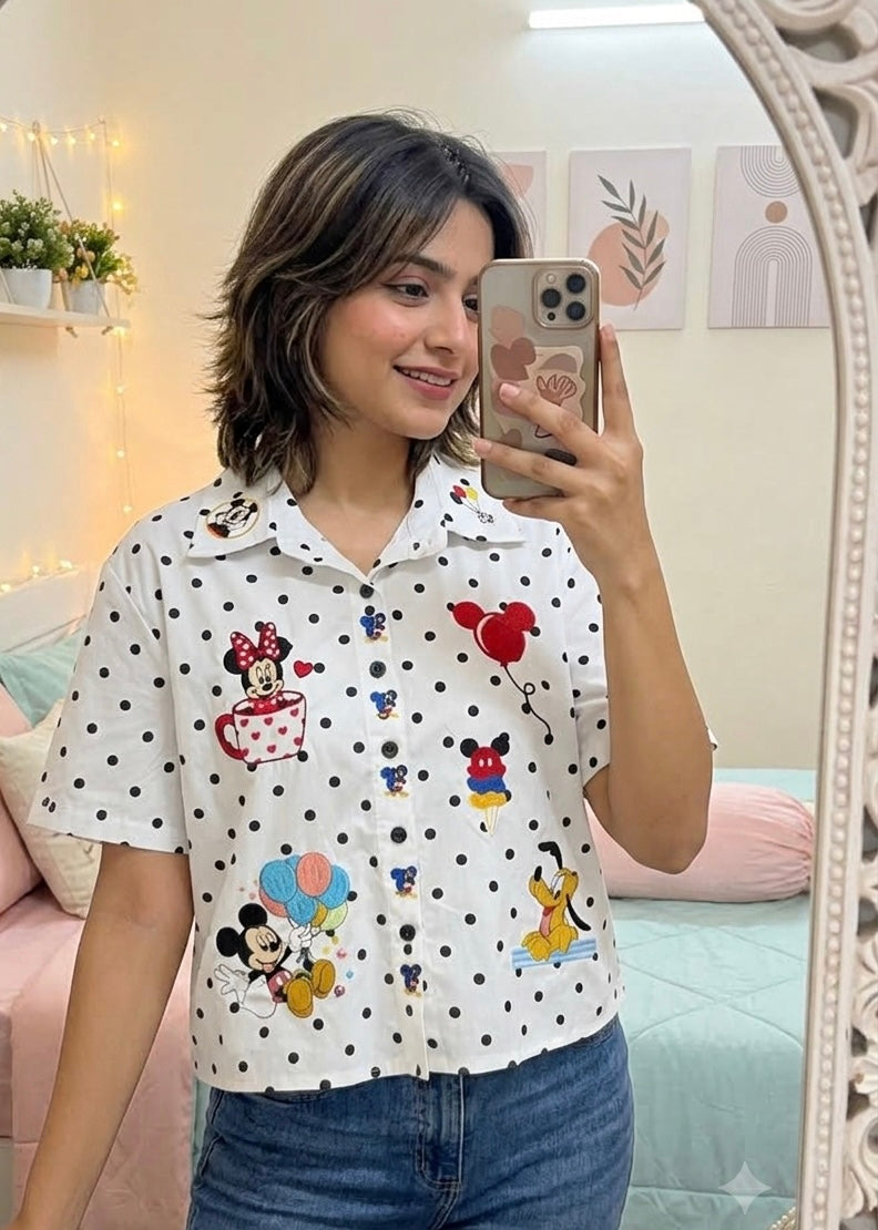 Short Polka Dot Shirt with Cartoon work