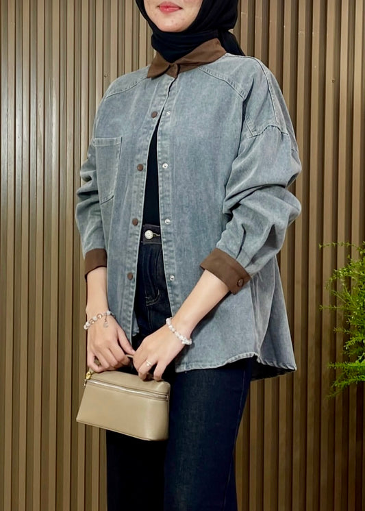 Denim Shirt with Colored Collar