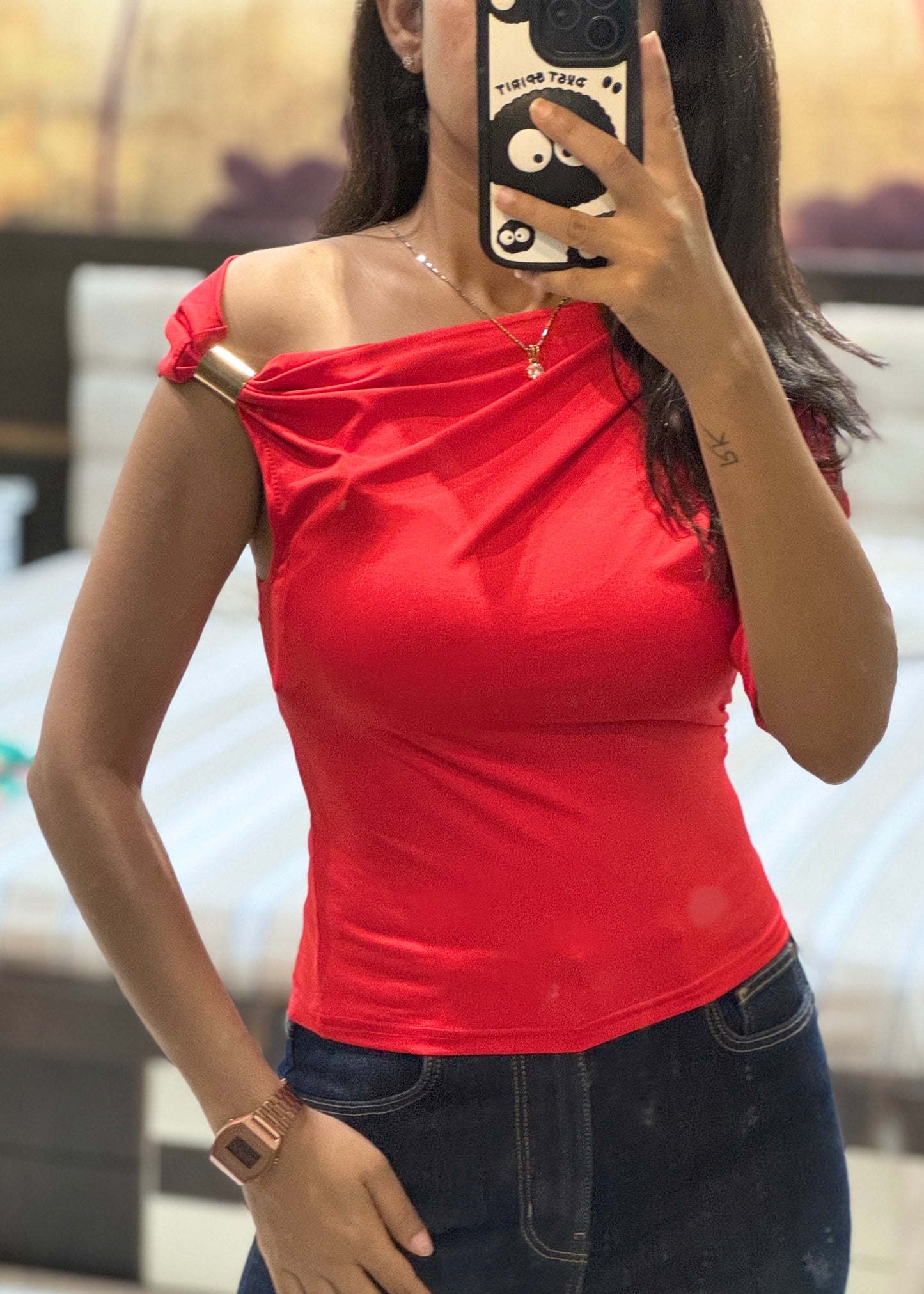 Plain Fitted Top with Stylised Neckline