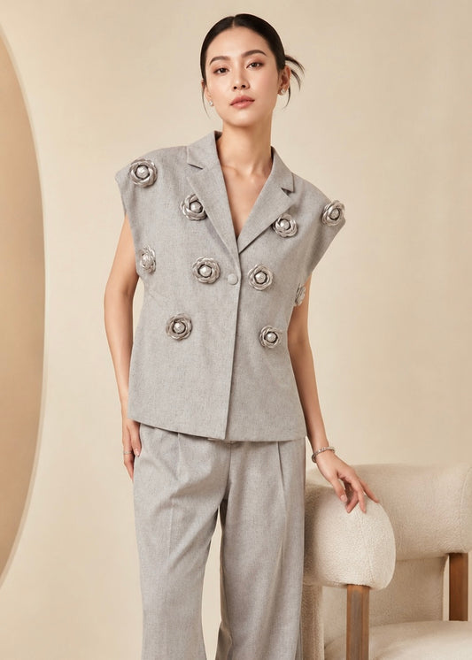 Blazer Style Top with 3D Roses