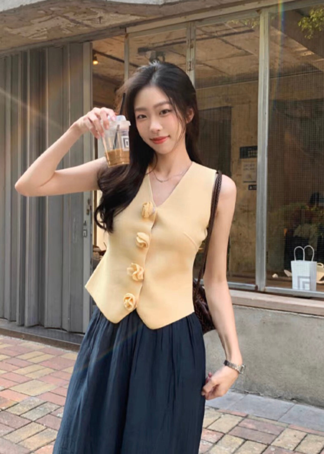 Solid Waist Coat with 3D Rose Buttons