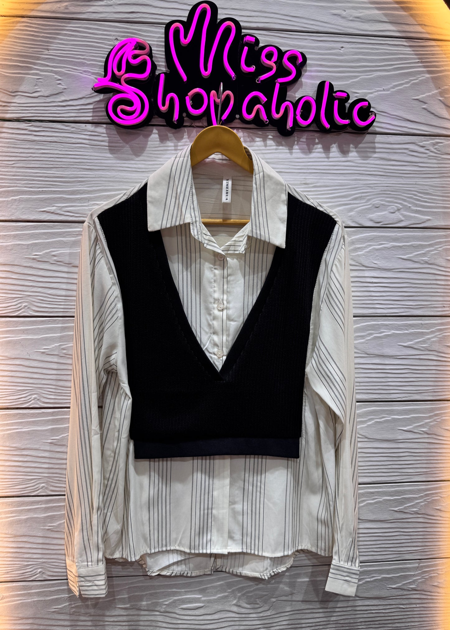 Striped Shirt with Attached Knitted Top